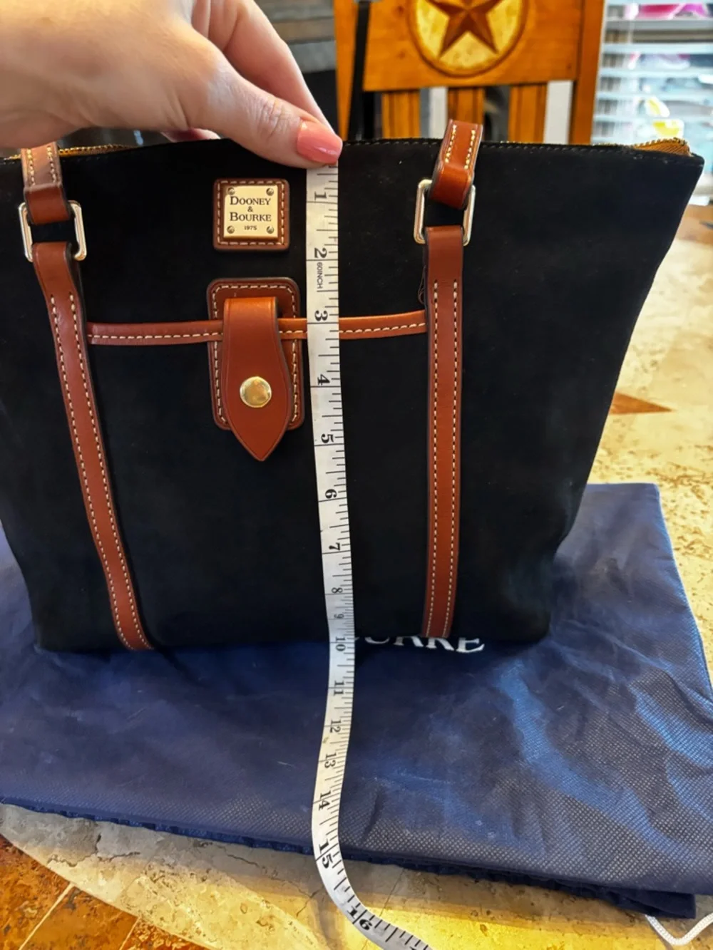 Dooney & Bourke Black Suede Leather Trim Tote Bag Red Lining Large Shoulder Bag - Picture 15 of 16